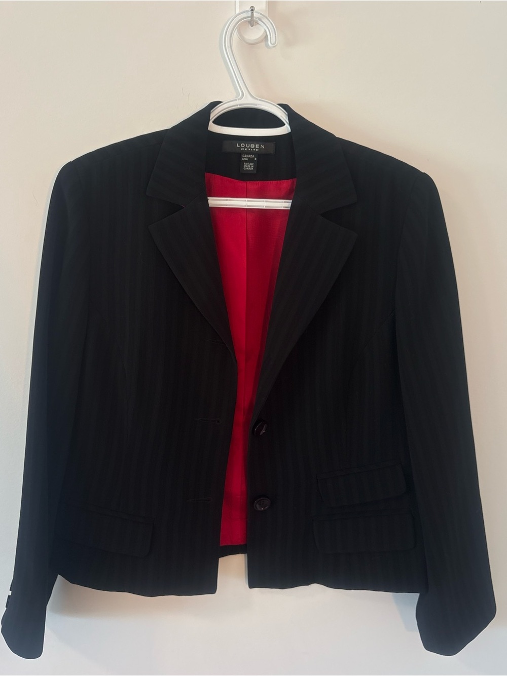 Louben Petite Black Pinstripe Blazer | Made in Canada | Size 8